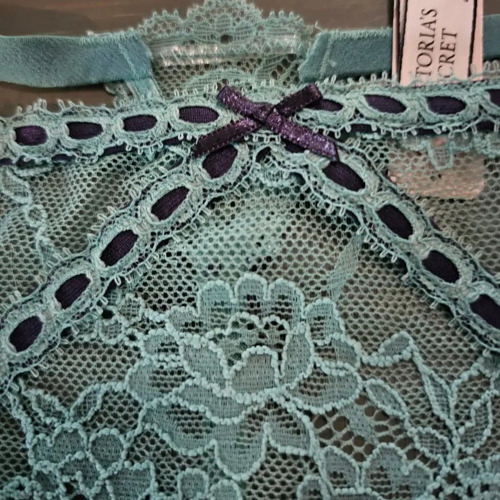 NWT Victoria's Secret Dream Angels Blue V-String Floral Lace Panties Size XL